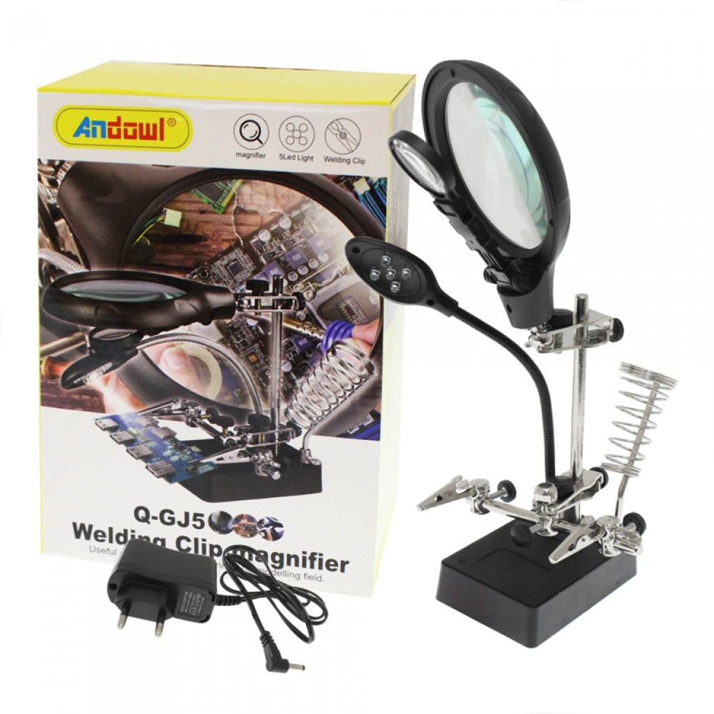 επιτραπέζιος-μεγεθυντικός-φακός-με-5-led,-clips-συγκράτησης-και-βάση-για-κολλητήρι-q-gj5-andowl